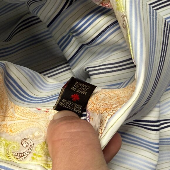 Tyler Shorten Bespoke Dress Shirt Striped Multicolor Floral Cuffs Large - Picture 8 of 10